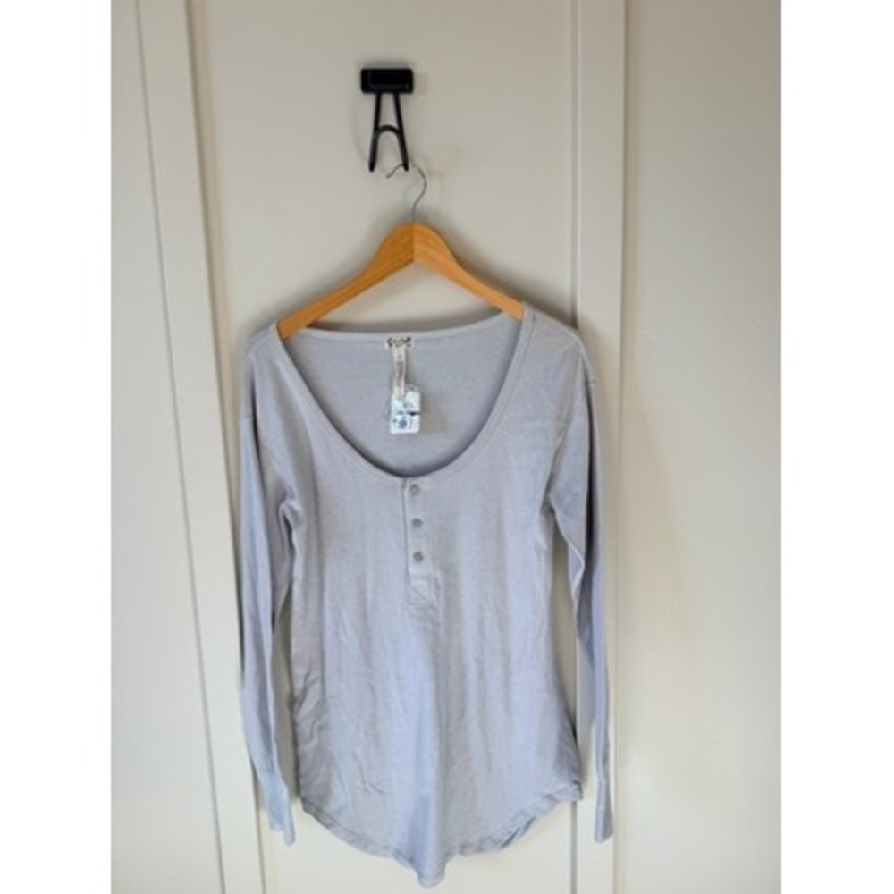 Free People Moonstruck Thermal Henley Top Grey Lavender‎ Long Sleeve XS